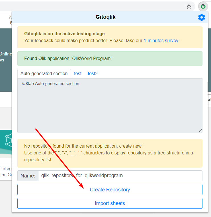  “Create a repository” button inside of Gitoqlok.